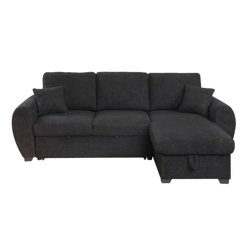 Veronica 95" Black Teddy Fleece Reversible Sleeper Sectional Sofa With Storage Chaise