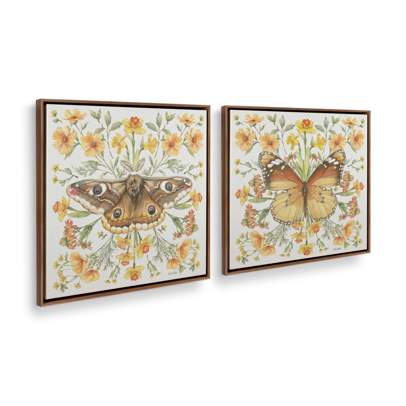 Sunny Flutters, ensemble de 2 impressions, 36 po x 36 po, Toile avec cadre, Noyer