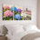 Ensemble de 3 tableaux sur toile représentant un jardin d'hortensias et de tulipes
