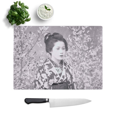 Glass Geisha & Cherry Blossoms by Ogawa Kazumasa Chopping Board