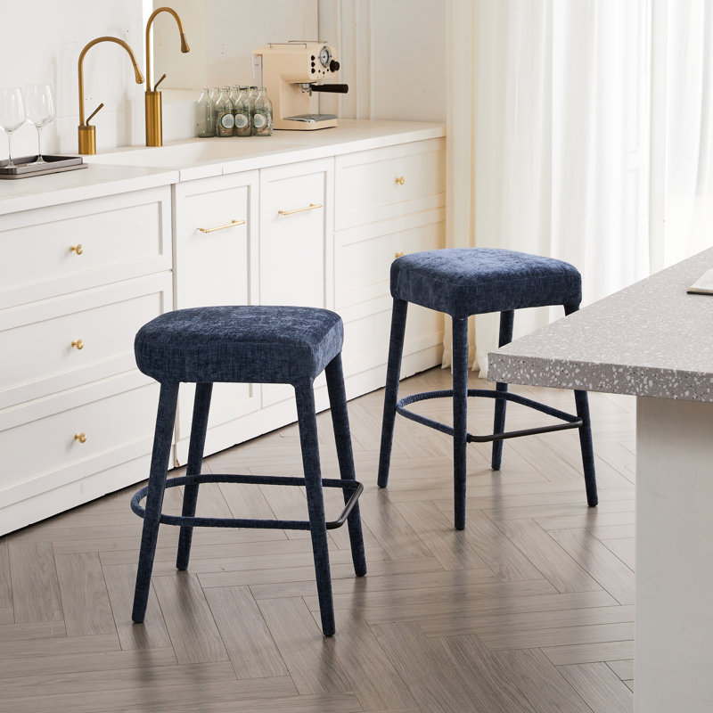 2 tabourets de bar en tissu bleu sans dossier, sièges avec sièges rembourrés, pour la maison et la cuisine, pieds confortables, comptoir de salle à manger