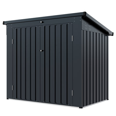 Fable  Modern Galvanized Steel Garbage Bin Shed with Lockable Door and Sloped Roof Design.