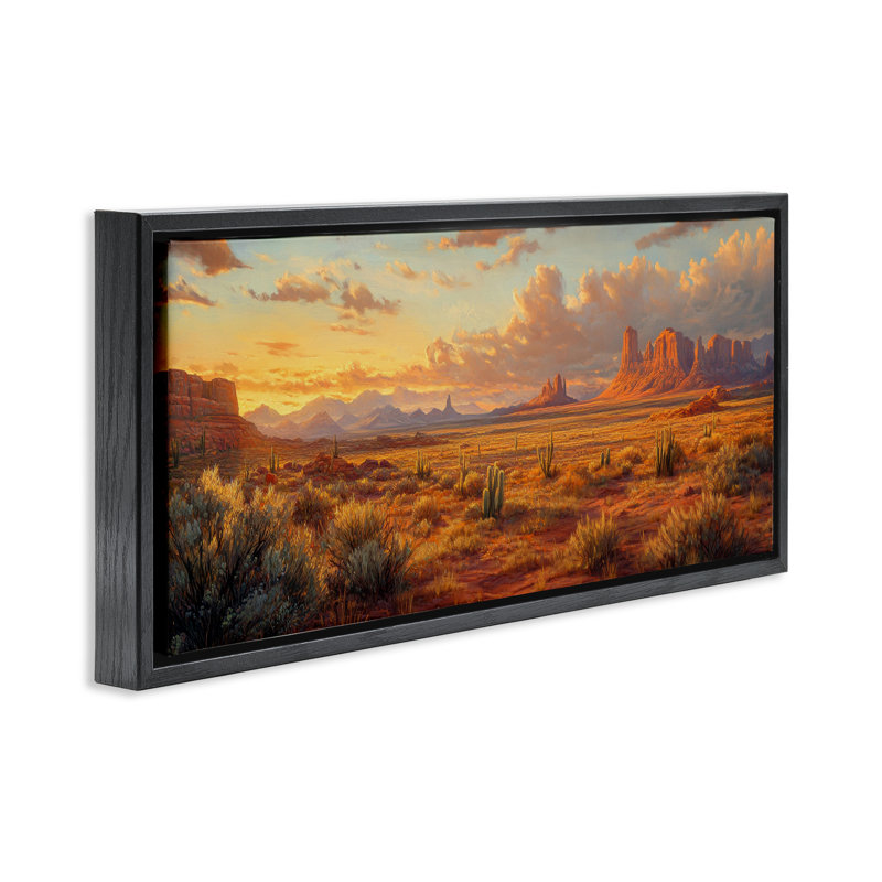Cadre flottant Distant Plateau Canyon, design par Petal Prints Design, H 11 po x l 25 po, Cadre flottant noir de jais