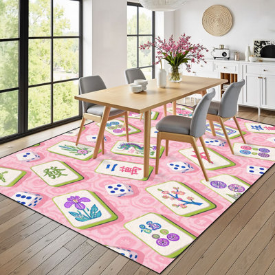 Tapis 9 x 12 pour pièces de Mahjong Tapis de Mahjong multicolores lavables pour tapis de salon Tapis de salle à manger Tapis antidérapants en caoutchouc souple pour bureau de chambre de bébé