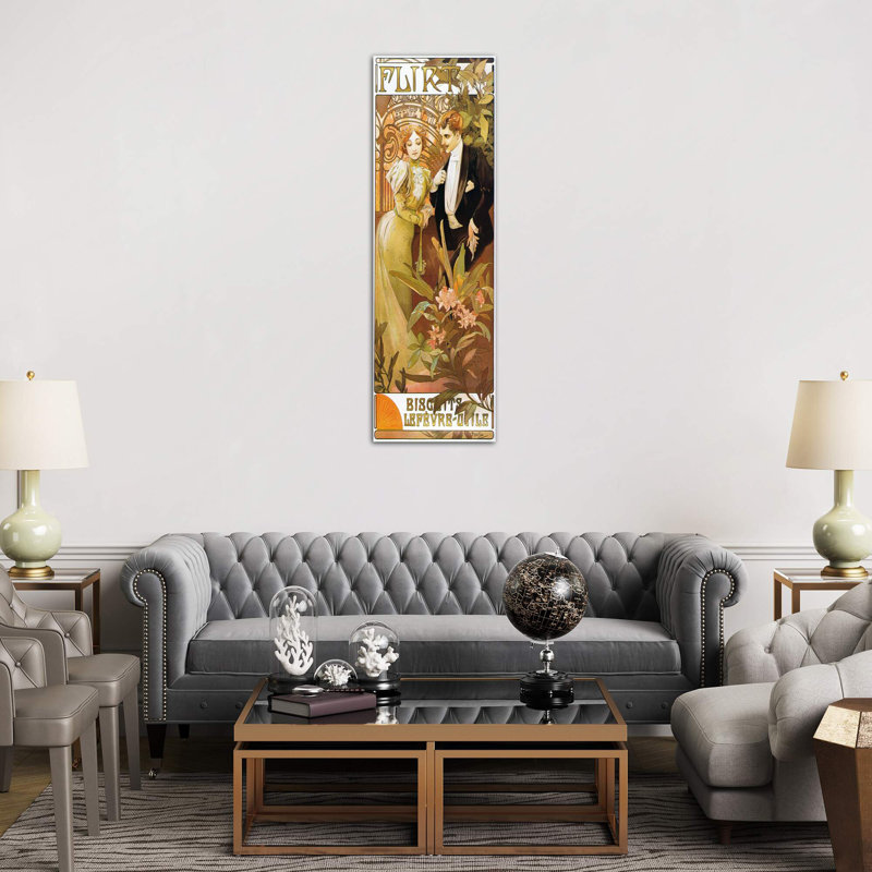 Flirt Biscuits by Lefevre-Utile 1899 by Alphonse Mucha - Panoramic Painting Print on Canvas, 121.92 cm H x 40.64 cm W