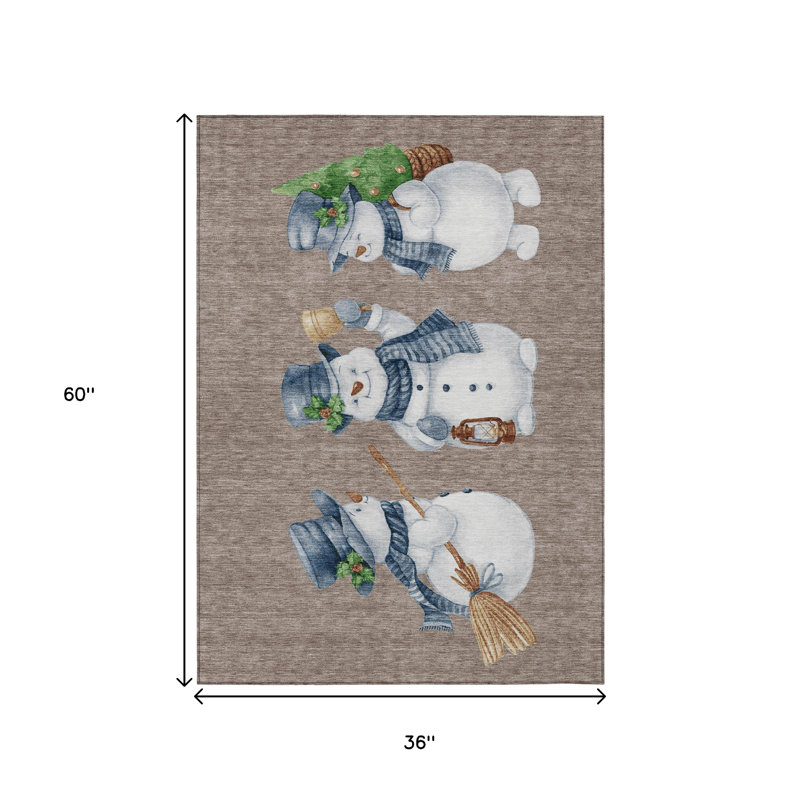 Tapis intérieur lavable en forme de bonhomme de neige 3 pi x 5 pi bleu et ivoire Denim