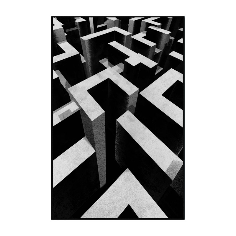 Machine Washable Pavla Modern & Contemporary Geometric Shapes Rug in Black – Black Binding, 8 x 12