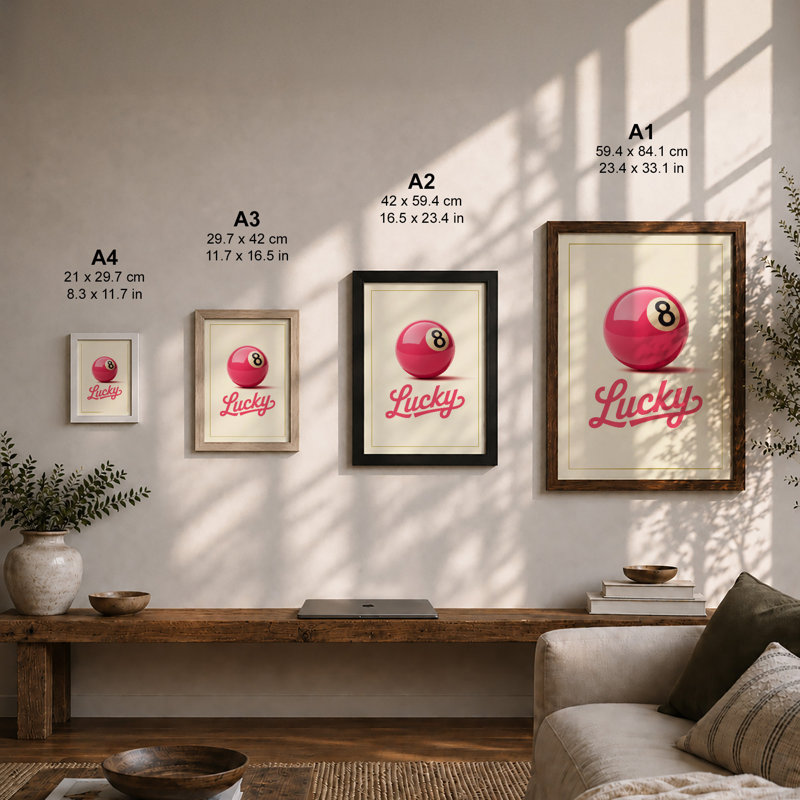 Lucky Number Eight Retro - Framed Print, Unframed, A3 - 42.0 x 29.7 cm