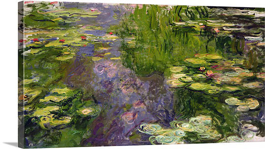 Nymphéas par Claude Monet - reproduction, H 32 po x l 60 po x P 1,5 po, Toile
