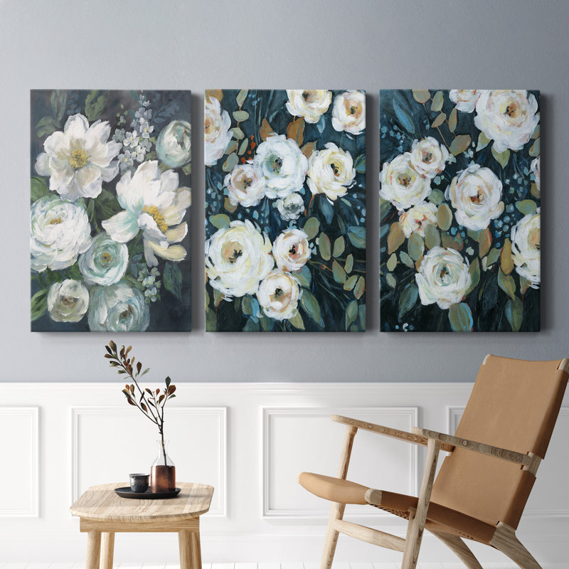 Moonlit Garden II - ensemble de 3 impressions sur toile tendue, H 12 po x l 24 po x P 1 po