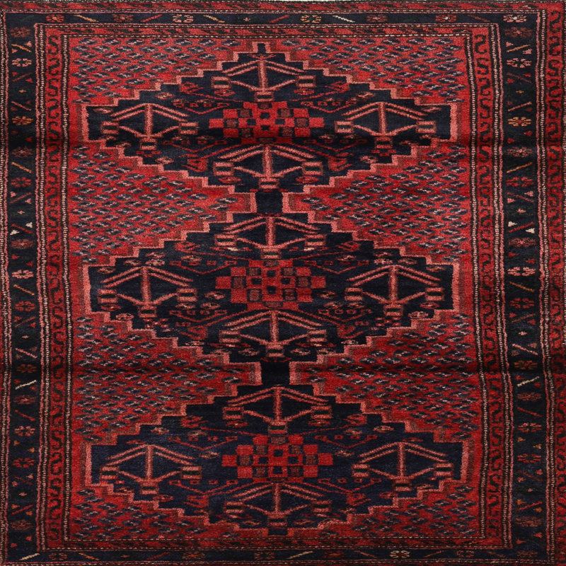 Tapis beige/noir/rouge traditionnel, Carré 6 pi