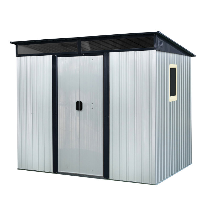 8x6 Ft Metal Garden Shed, With Rust- Material & Spacious Interior White Black Tool Ft, Steel Extra Hooks, White/Black