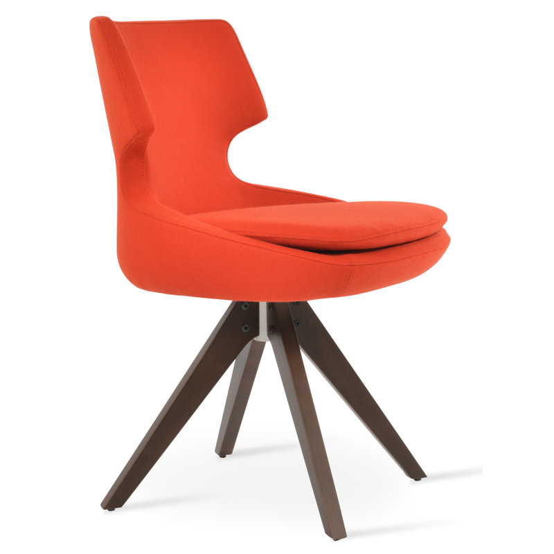 Patara Pyramid Swivel Dining Chair, Walnut, Orange Wool
