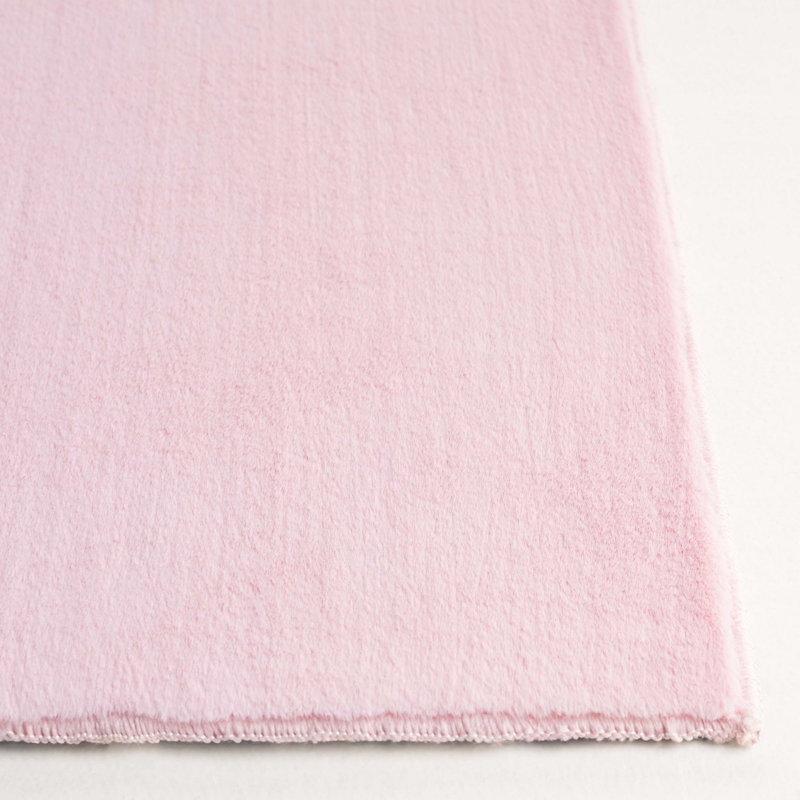 Pink Faux Rabbit Fur 5' x 7' Machine Washable Area Rug