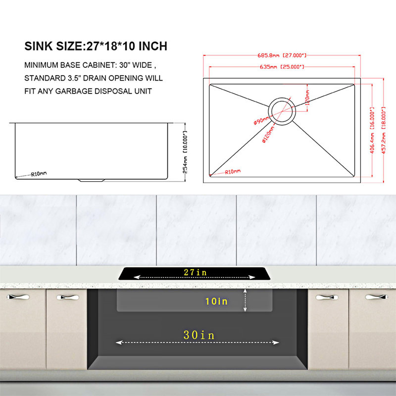 Undermount Single Bowl Kitchen Sink Basin