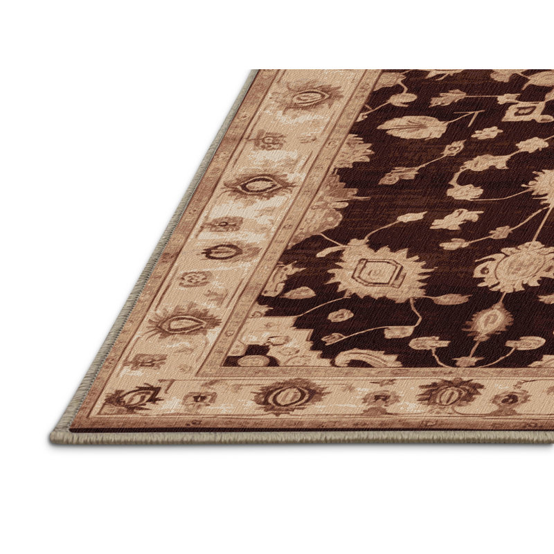 Machine Washable Overdyed Brown Area Rug, Round 6'