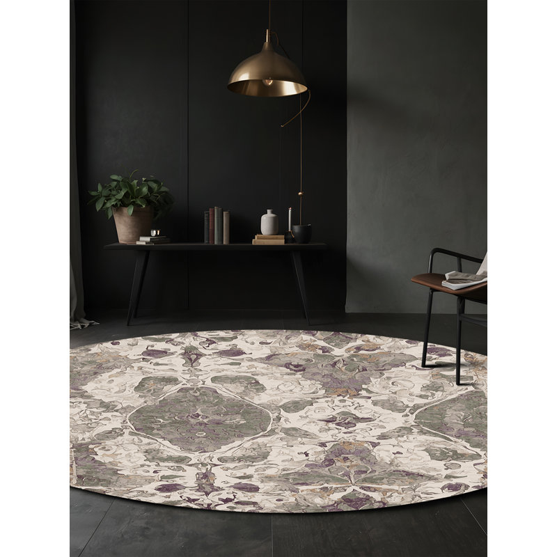 Machine Washable Gray Area Rug, Round 5'