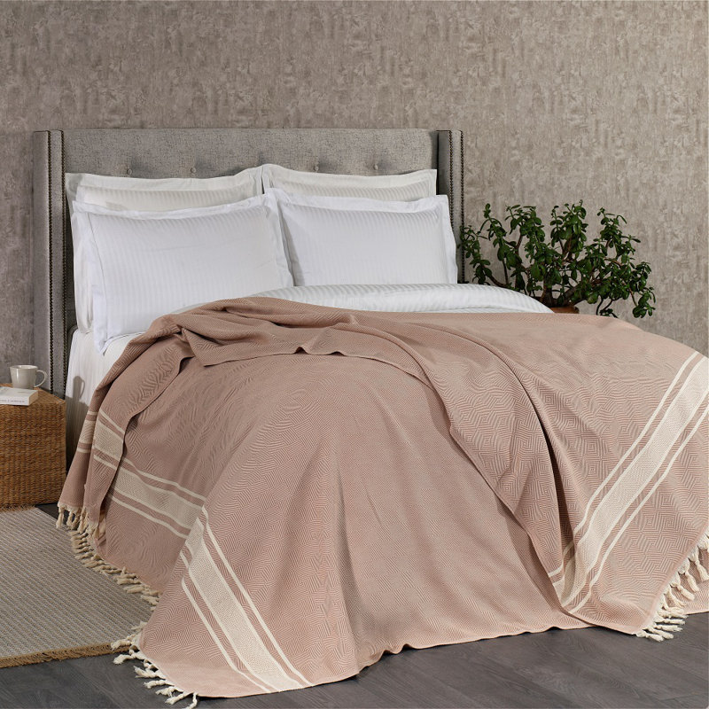 Eptakomi Cotton Chevron / Zig Zag Bedspread, 220 W x 260cm L, Cinnamon