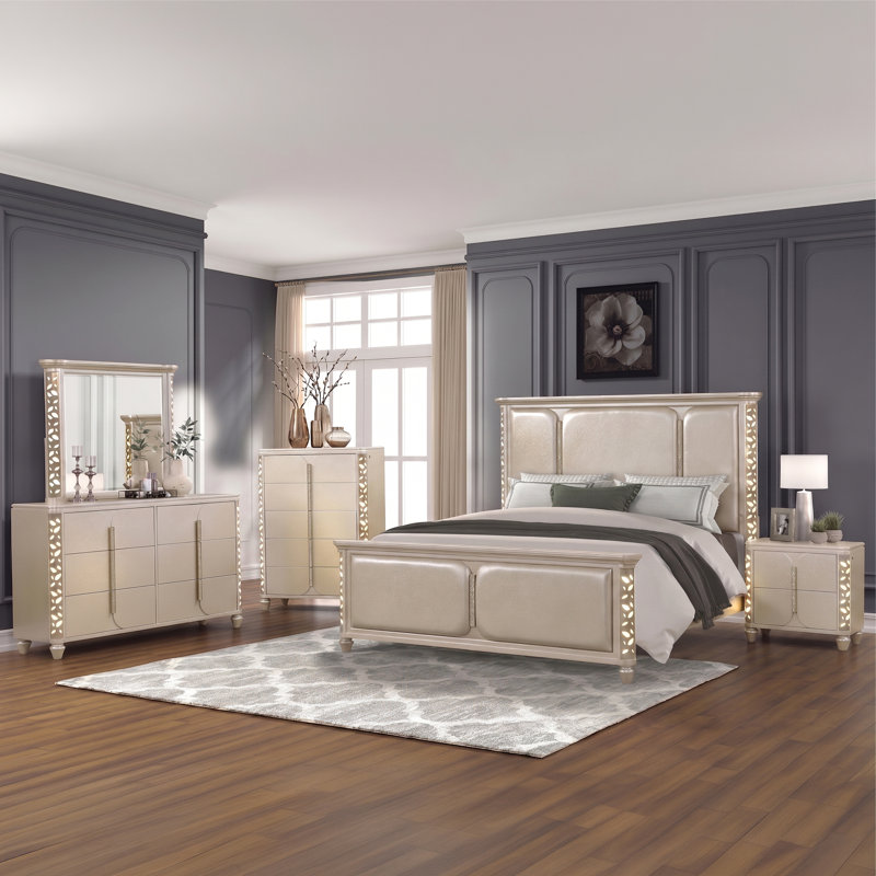 Ensemble de chambre à coucher avec panneau Celestial Glow Modern Glam, Queen