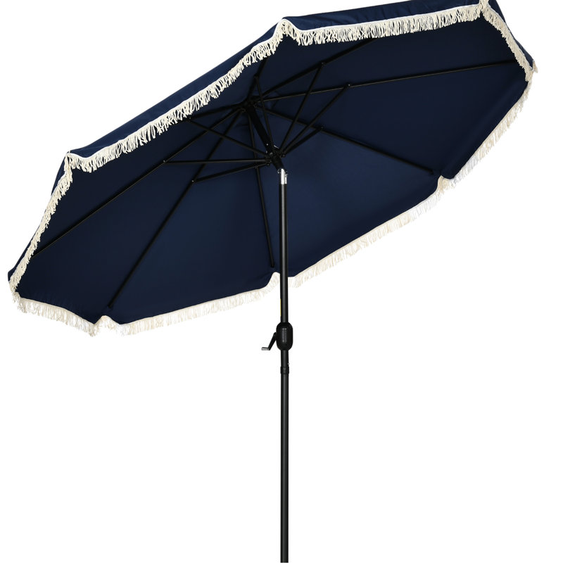 Parasol 9 pi bleu foncé, inclinable et manivelle à volants pour piscine