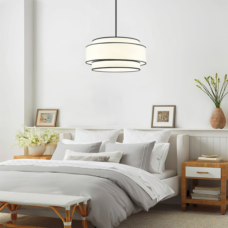 Lustre tambour en tissu de ferme moderne à 6 lumières à intensité variable pour salon Vyrl, Noir mat