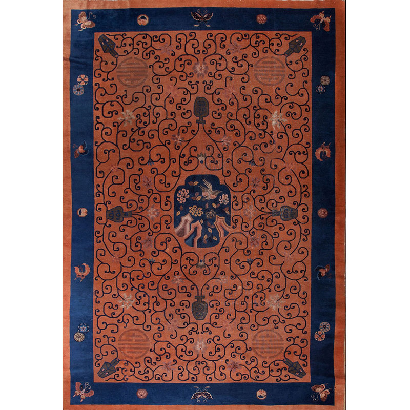 Antique Chinese - Art Deco 1920s Wool Knotted Rectangle Room Size Rug