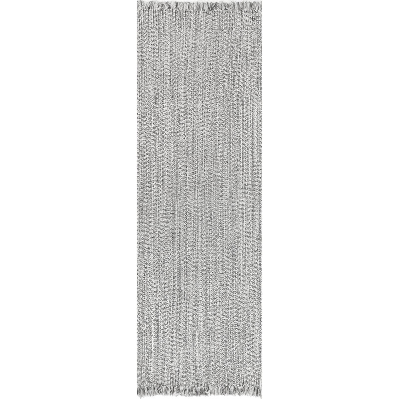 Tapis intérieur / extérieur gris Shelva, Tapis de couloir 2 pi 6 po x 10 pi