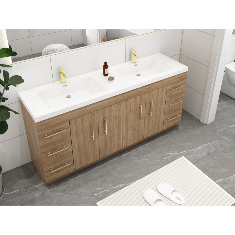 Ensemble de meuble-lavabo double 72 po Romer, Chêne naturel, Or