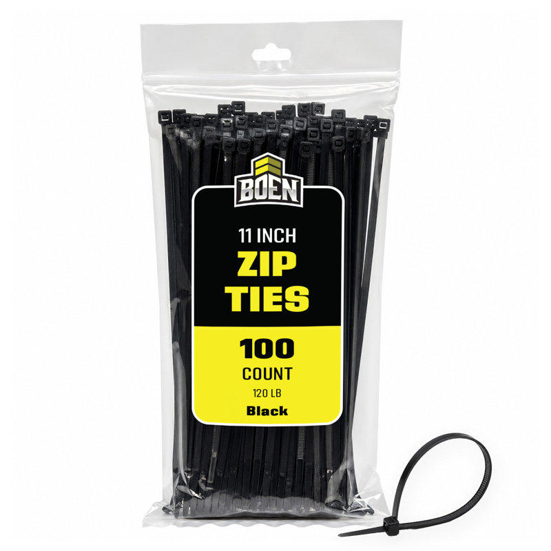Attaches de câble en nylon noir Boen de 11 po, paquet de 100 - 120 lb, H 0,25 x l 11 x P 0,25