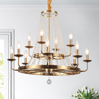 Immer 12-Light Candle Style Classic Empire Wagon Wheel Chandelier with Clear Crystal Accents