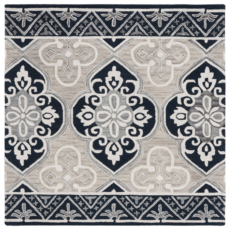 Empris Hand Tufted Wool Geometric Rug, Square 6'