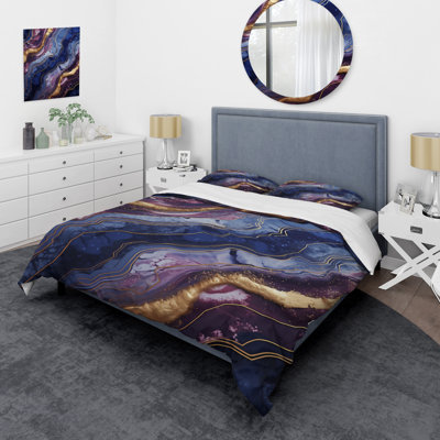 Ensemble de housse de couette en marbre bleu et doré Abstract Marble Essence IV