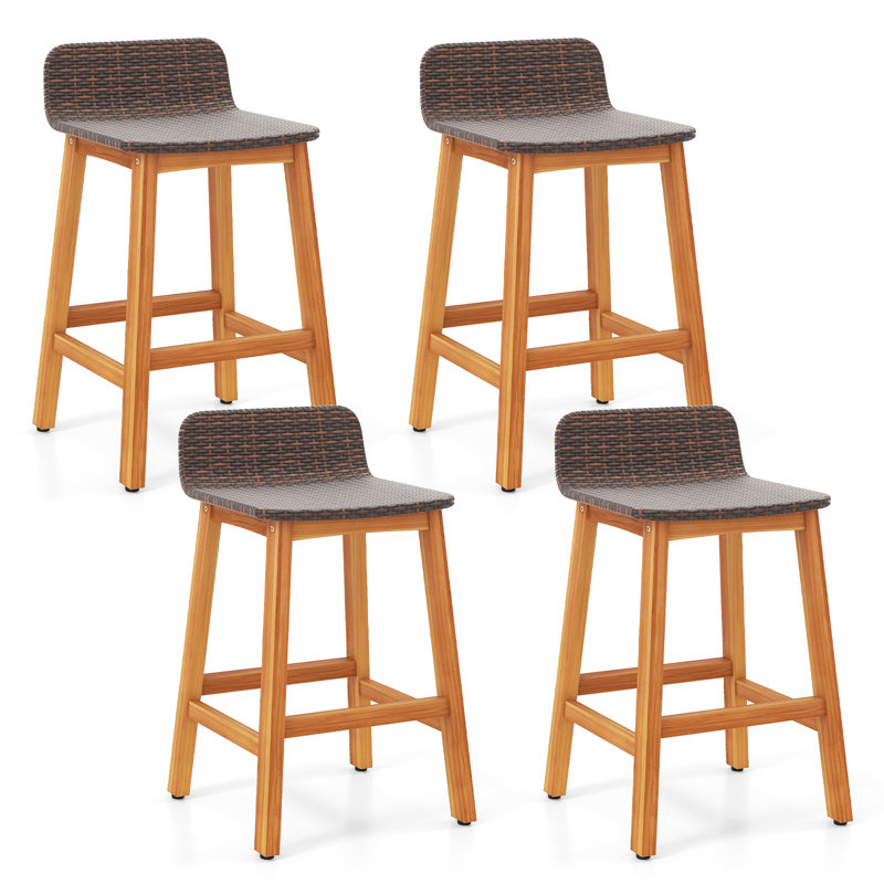 Ensemble de 4 tabourets de bar en bois d'acacia massif à hauteur de bar en rotin, 4, Brown