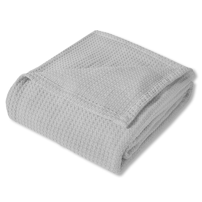 Couverture 100% coton, conception tissée pied-de-poule grand luxe, Très grand, Argent