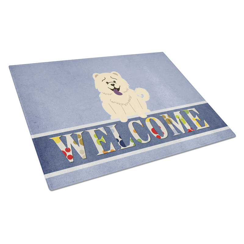 Planche à découper chow chow en verre trésors caroline Welcome Dog, Blanc