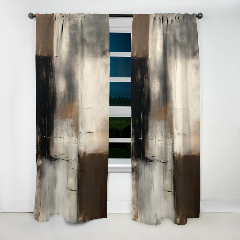 Black Mid Century Fusion III - Midcentury Curtain - Blackout Abstract Curtain - 1 Panels, 52" W x 108" L