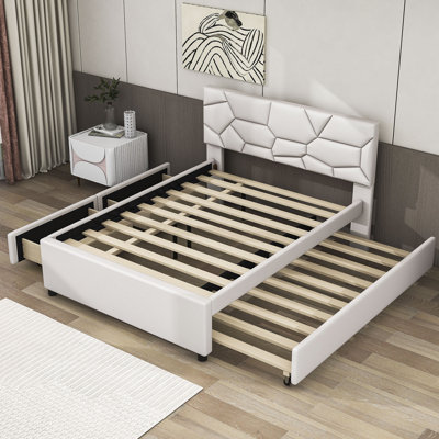 Aquilina Full Size Linen Upholstered Platform Bed with Twin Size Trundle and 2 Big Drawers -  Brayden StudioÂ®, 508D5C42854442438490450B8DA45DDA