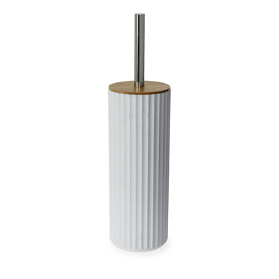 Berkeley Toilet Brush - White W/Bamboo Lid