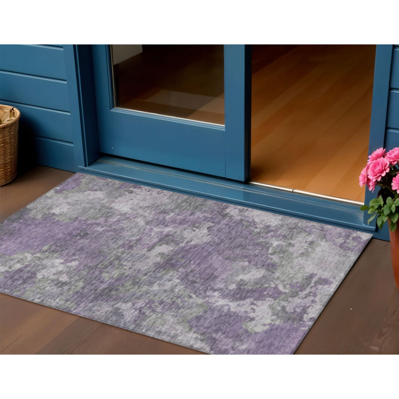 3' X 5' Lavender And Taupe Abstract Washable Indoor Outdoor Area Rug