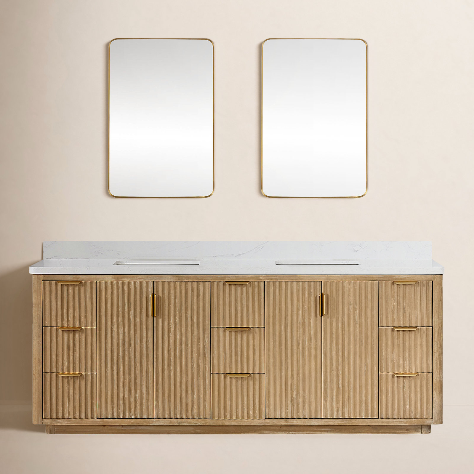 Adela 84'' Double Bathroom Vanity, White, Gold, Brown