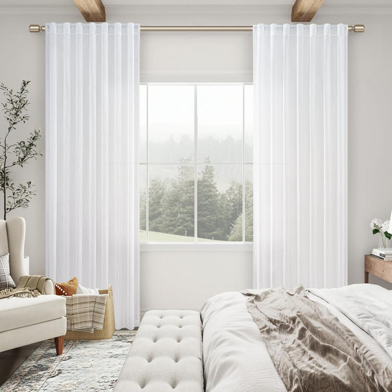 Dennan Linen Curtain Rod Pocket Back Tab,Linen Semi Sheer Curtains for Bedroom, 50" W x 90" L, White