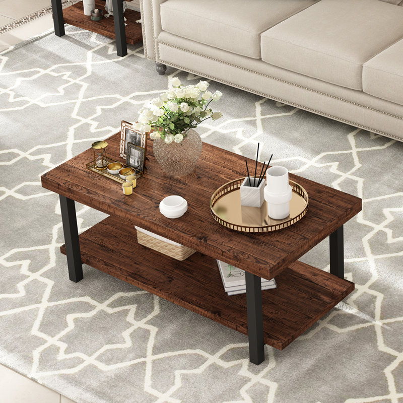 Table basse Adamo avec rangement ouvert et structure en métal pour le salon, table de salon