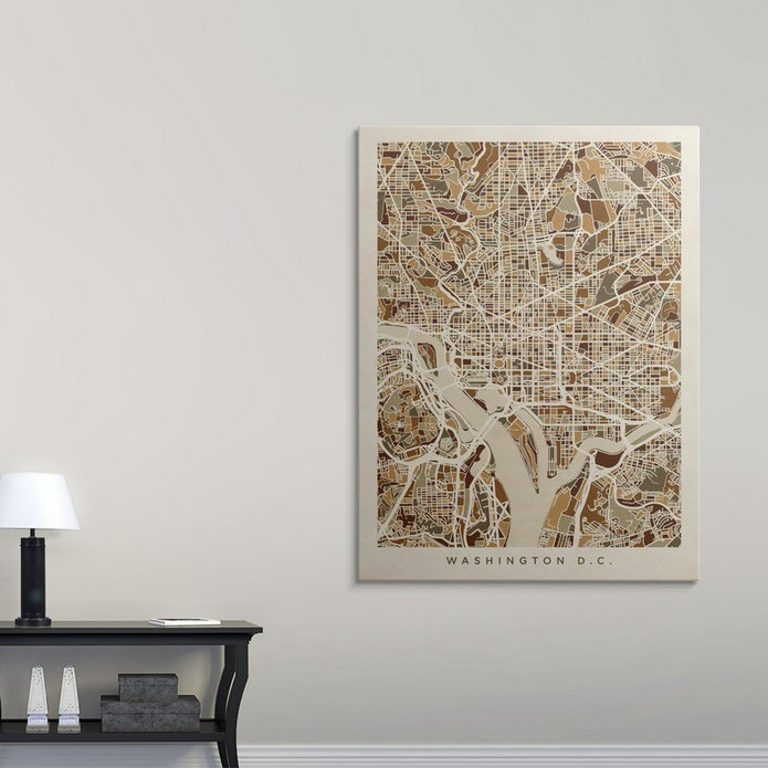 «Washington DC Street Map» par Bellen, impression, H 48 po x l 36 po x P 1,5 po, Toile