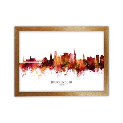 Bournemouth England Skyline Red City Name by Michael Tompsett - Print