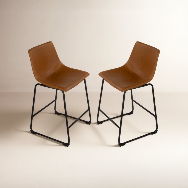 Dorielle Upholstered Counter Stool, Counter Stool (24" Seat Height), Saddle Brown