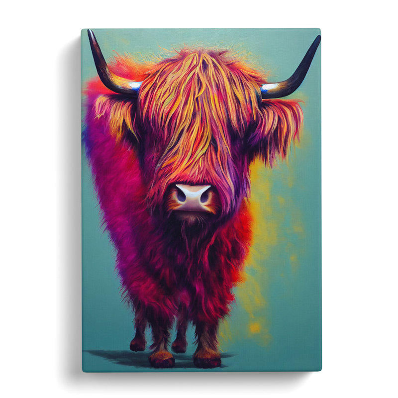 XC1022-1594X Colourful Highland Cow No.3 - Wrapped Canvas Print, 50cm H x 35cm W x 3cm D