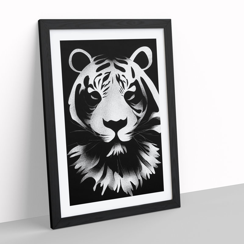 Monochrome Tiger No.1 - Framed Print, Black, 34cm H x 25cm W x 2cm D