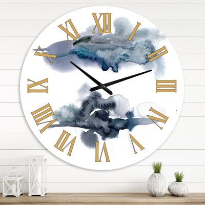 Abstrait de nuages bleu foncé II - horloge murale moderne