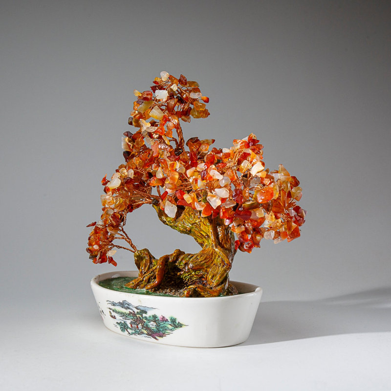 Genuine Carnelian Gemstone Bonsai Tree in Oval Ceramic Pot (9")