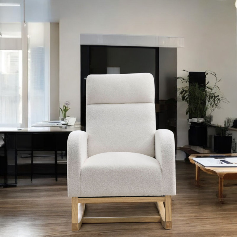 Chaise berçante d'appoint ivoire avec dossier haut et poches de rangement